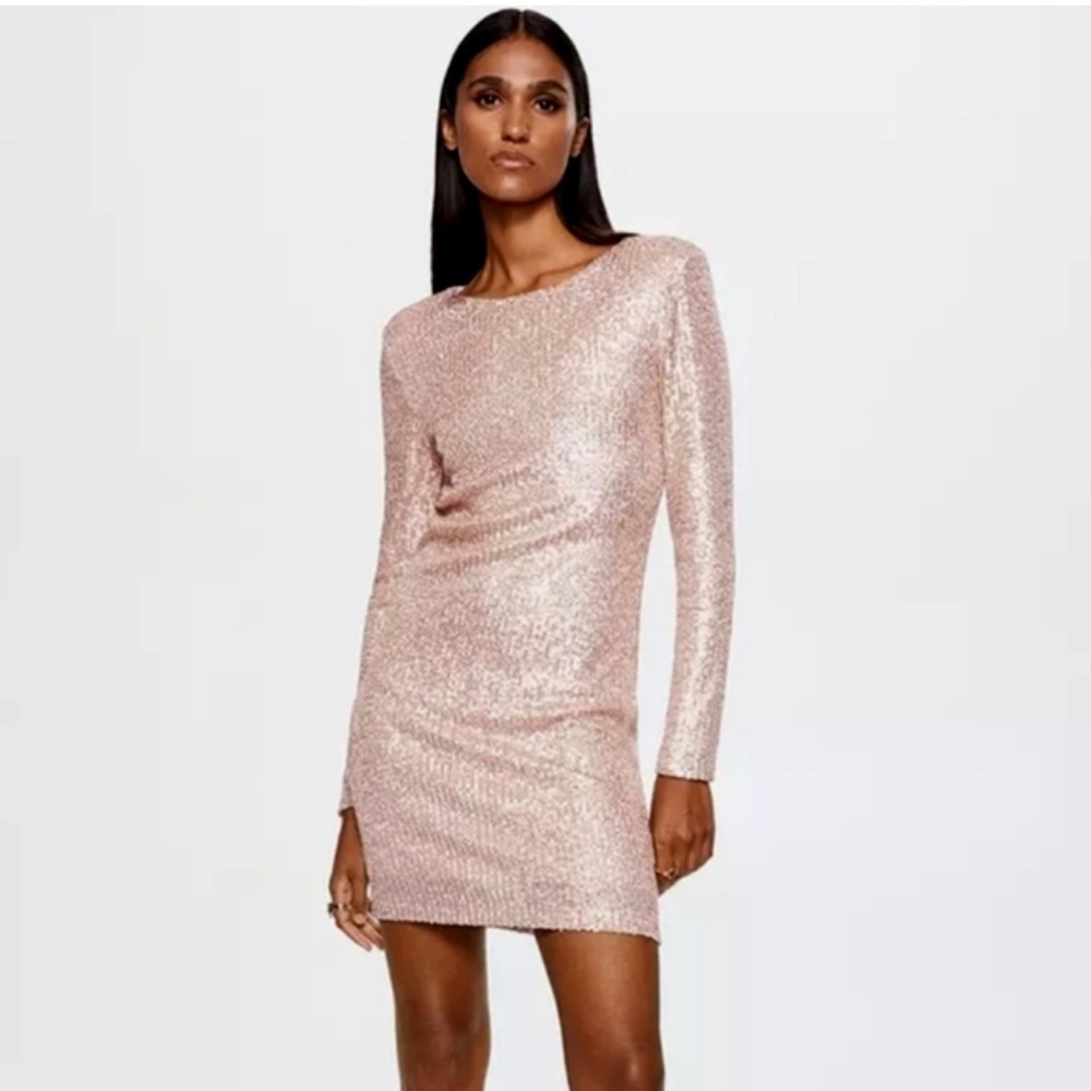 Mango Shimmering Pink Long Sleeve Dress